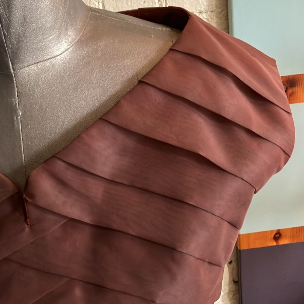 Vintage 50s diagonally tiered brown organza top size XS - Picture 5 of 16